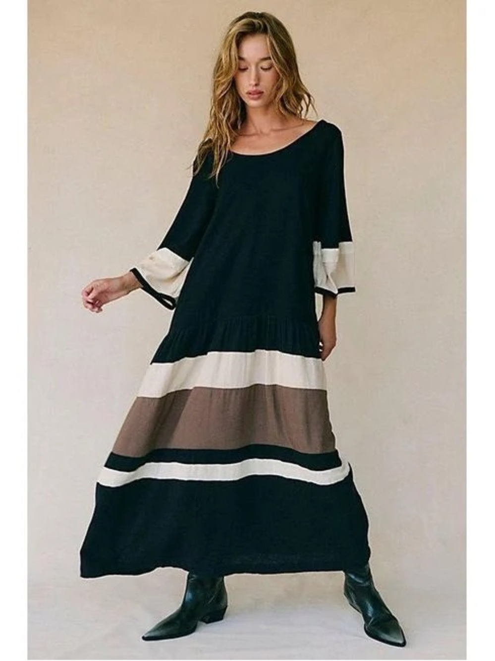 Free People Amanda Midi Dress Black Linen Cotton Blend Boho Summer Coastal